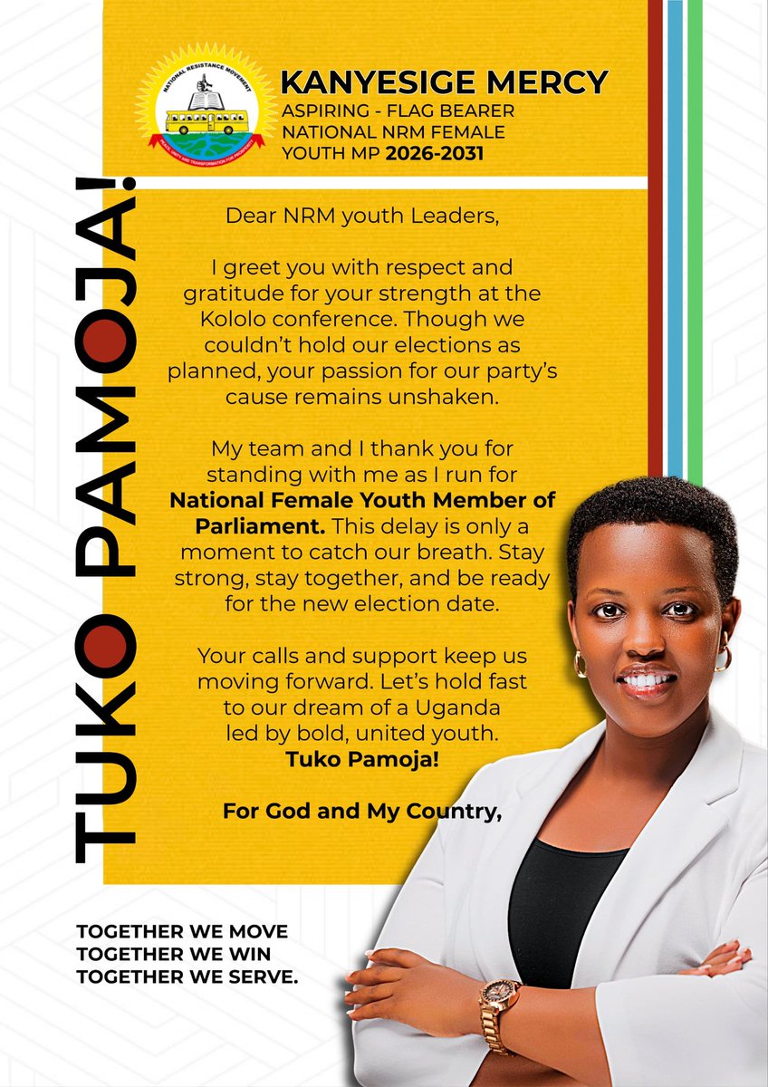 United We Stand – Tuko Pamoja!

Dear NRM Youth Leaders,

I greet you with respect and gratitude for your strength at the Kololo conference. Though we couldn’t hold our elections as planned, your passion for our party’s cause remains unshaken.

My team and I thank you for standing