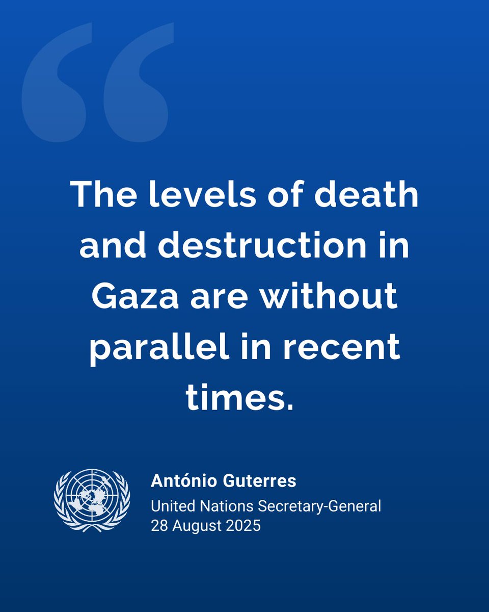 United Nations (@un) on Twitter photo Gaza is piled with rubble,
piled with bodies,
piled with examples of what may be serious violations of international law.
Hostages must be released and the atrocious treatment they have been forced to endure must stop.
Civilians must be protected.
— <a href="/antonioguterres/">António Guterres</a> Gaza is piled with rubble,
piled with bodies,
piled with examples of what may be serious violations of international law.
Hostages must be released and the atrocious treatment they have been forced to endure must stop.
Civilians must be protected.
— <a href="/antonioguterres/">António Guterres</a>