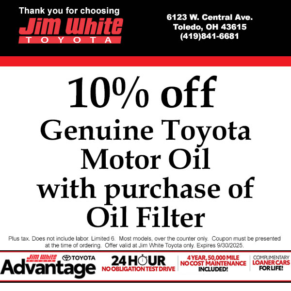 JimWhiteToyota's tweet photo. Small part, big impact.
Get 10% off Genuine Toyota Oil with a filter purchase.
📅 Schedule here: https://t.co/k9r9lRmSvh
#JimWhiteToyota #ToyotaService https://t.co/WOTa8rQjtd