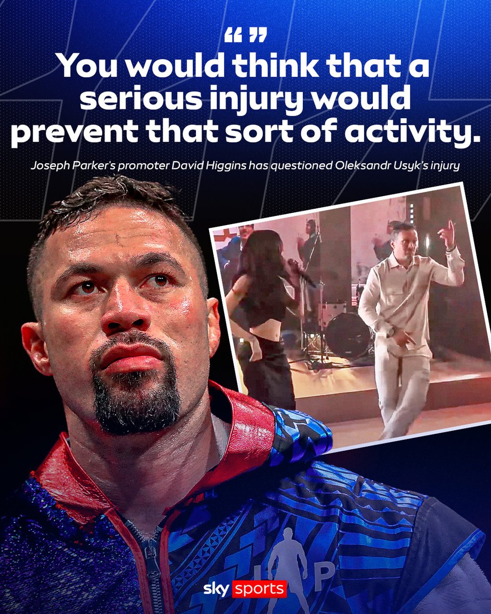 SkySportsBoxing's tweet photo. Joseph Parker's promoter David Higgins has questioned Oleksandr Usyk's injury after footage emerged on social media of the Ukrainian dancing at a music concert 👀 https://t.co/F4GwPCvCz1
