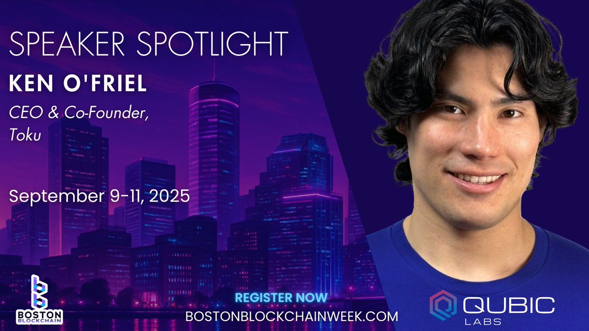 🎤 We’re excited to announce that Ken O'Friel with Toku will be speaking at Boston Blockchain Week 2025: Where Blockchain Meets AI.

He will be joining a powerhouse lineup of builders, investors, and innovators shaping the future of decentralized tech.

This is an event you won’t