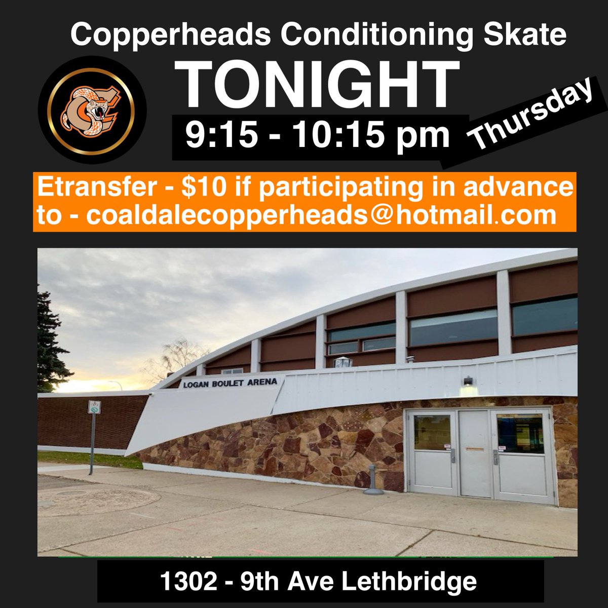 Last conditioning skate tonight prior to to Main Camp next week start up
<a href="/HJHLOfficial/">Official HJHL</a> <a href="/Townofcoaldale/">Town of Coaldale</a>
