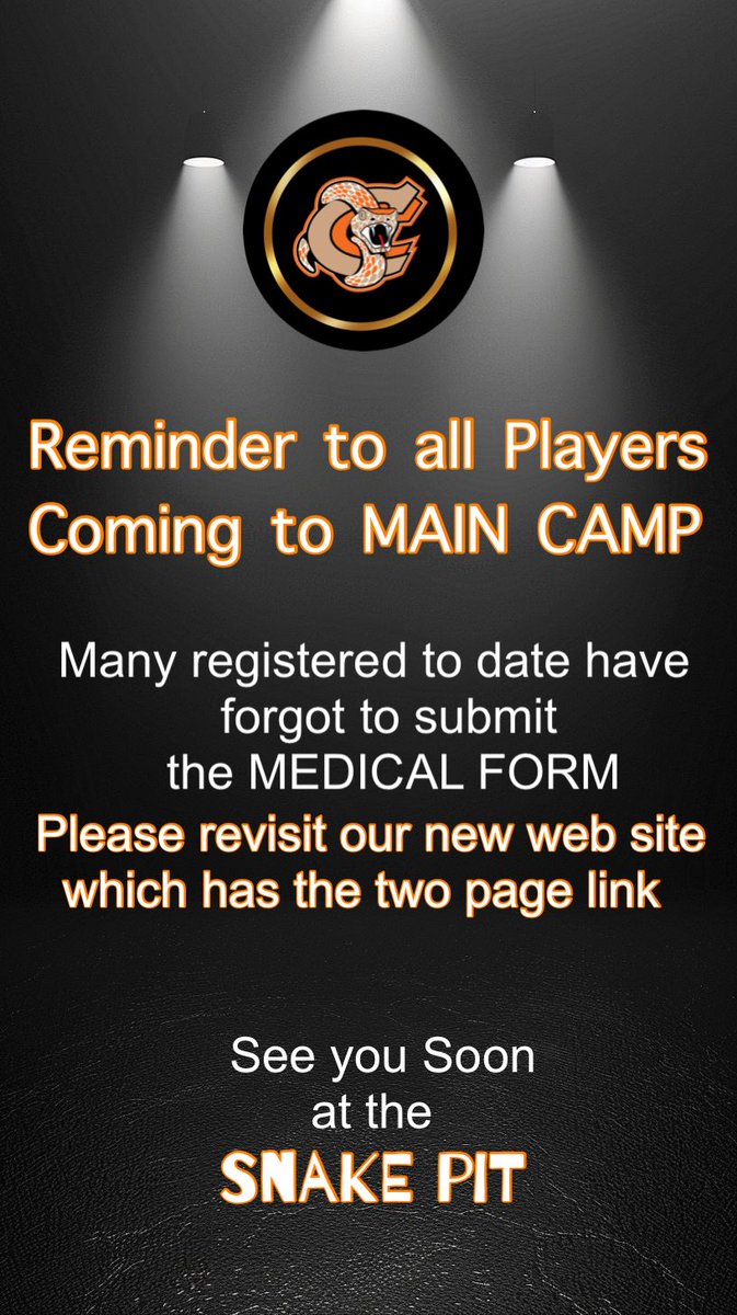 Reminder to players coming to main camp- we need you to submit the medical form off our web site too when registering <a href="/HJHLOfficial/">Official HJHL</a>