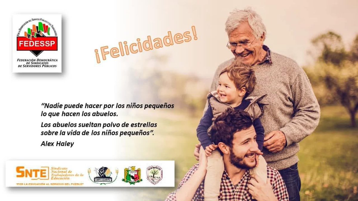 #28deAgosto
“Día del Abuelo”

Expresamos todo nuestro aprecio y estima a quienes tienen la dicha de ser “Abuelos”.
<a href="/agusaviles1/">Agustín Avilés</a> <a href="/pedrojoseescar3/">pedro jose escarcega delgado</a> <a href="/censntsict/">SNTSICT</a>  <a href="/marudavalos29/">Maru Dávalos</a>  <a href="/mariogomezgg/">Mario  Gómez</a> <a href="/CarlosCruzCas11/">Carlos Cruz Castelán</a> <a href="/FelipeGV_CDMX/">Felipe Gonzalez Villegas</a> <a href="/lalex1975/">◻️L◻️🅰️◻️L◻️E◻️❌◻️</a>