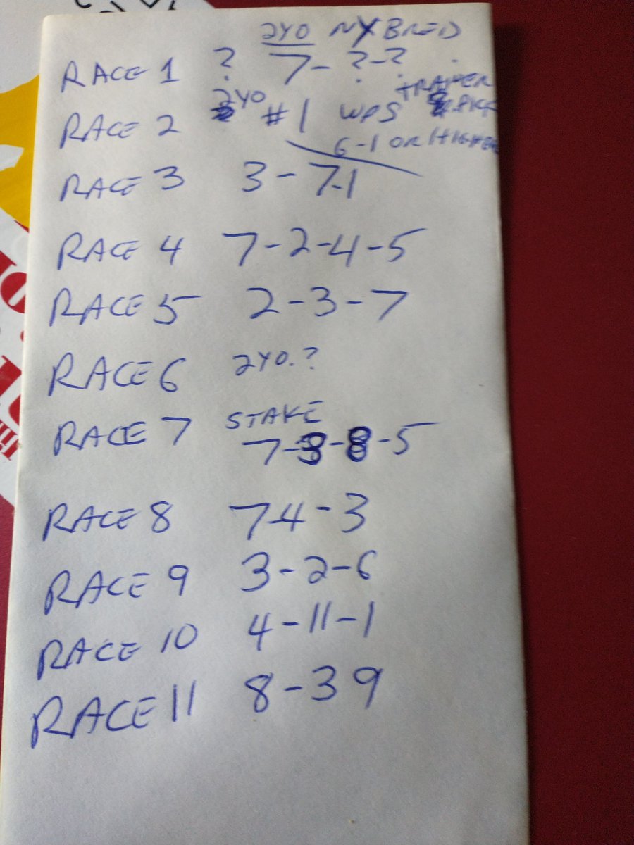 WebPony's tweet image. Brother heading to Saratoga for today good luck here are picks I gave him: tough card.