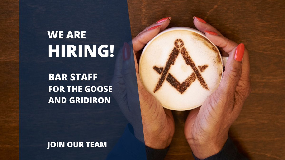 The United Grand Lodge of England is hiring! 🥂

We are looking for:
Bar Staff for The Goose and Gridiron ☕️🍺

Successful applicants will need the right to work in the United Kingdom.

Visit our website for more details:
tinyurl.com/327xfh3u

#Freemasons