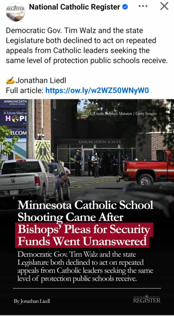 Gov. Tim Walz and the DFL controlled state legislature in 2023 BOTH DECLINED to act on REPEATED appeals from Catholic leaders seeking same level of PROTECTION public schools receive.