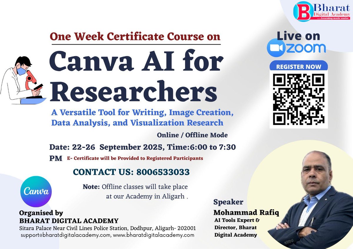 Rafiqreporter's tweet image. #CanvaAI #AIForResearchers #CertificateCourse #OneWeekCourse #ResearchTools #AIinResearch #CanvaForAcademics #DesignWithAI #DigitalResearch #AcademicTools #AIForEducation #ResearchProductivity #CanvaTraining #AIWorkshop #AIResearchSkills