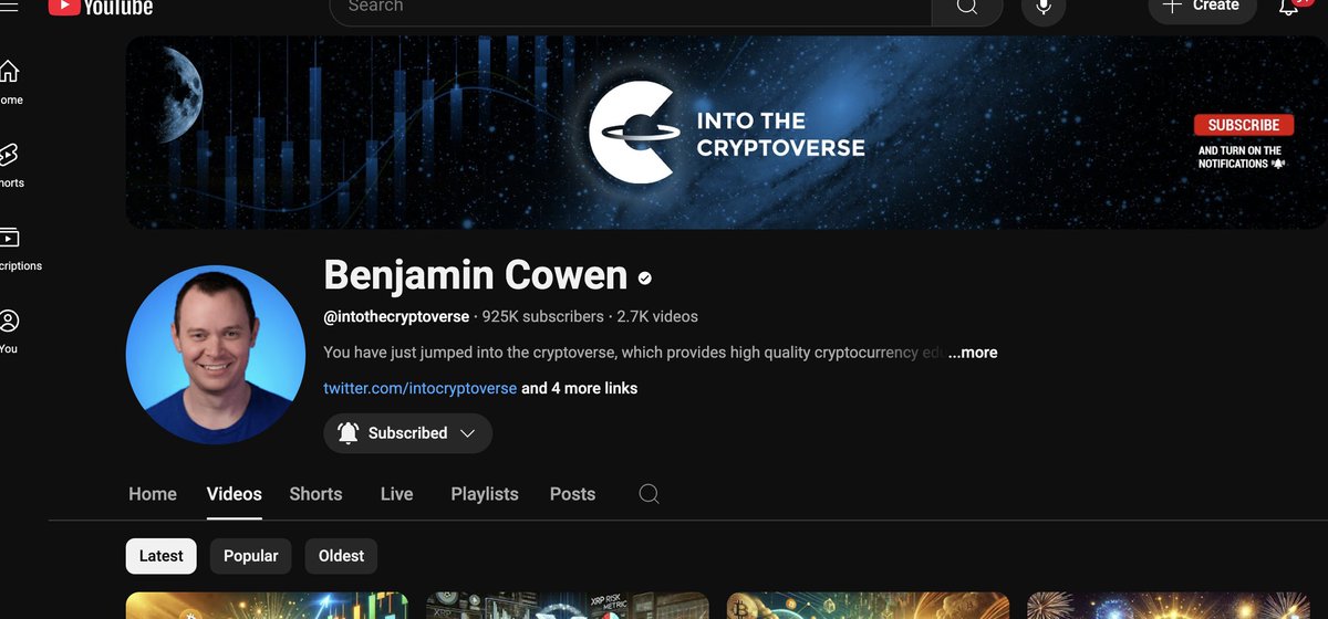 Super_Traderz's tweet photo. So my assumption is; the bull run will be over when @benjamincowen will reach 1M subscribers on @YouTube. https://t.co/bvOqQzR1tX