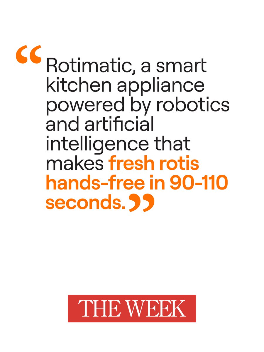 rotimatic's tweet image. Check out what @TheWeek  has to say about #RotimaticNext — the AI-powered rotimaker that makes fresh rotis hands-free in just minutes. Convenience and tradition, served together.

Know more👉Link in Bio!

#smartcooking #kitcheninnovation #cookingmadesimple #smartliving
#rotis