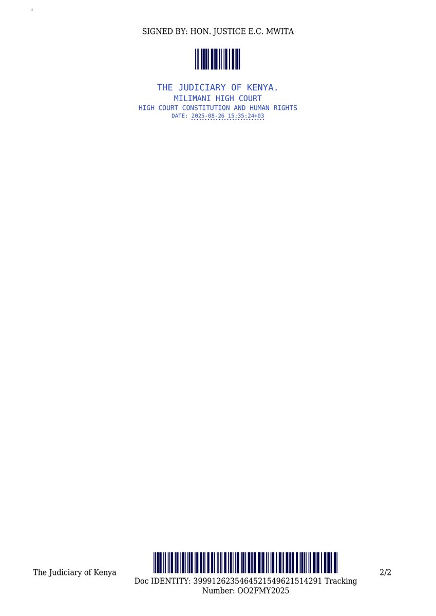 #PressStatement: 
The High Court  has issued a conservatory order to stop the construction of a Church in State House.

Read the Full Statement tikenya.org/2025/08/28/cou…

#ChurchinStateHouse