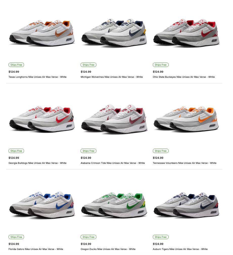 KicksFinder's tweet image. Ad: MORE SIZES ADDED via select retailers
NCAA x Nike Air Max Verse Collection 

Nike US buff.ly/JYFSZVz
Fanatics buff.ly/4mZ8Pye
Lids bit.ly/45Lfajq