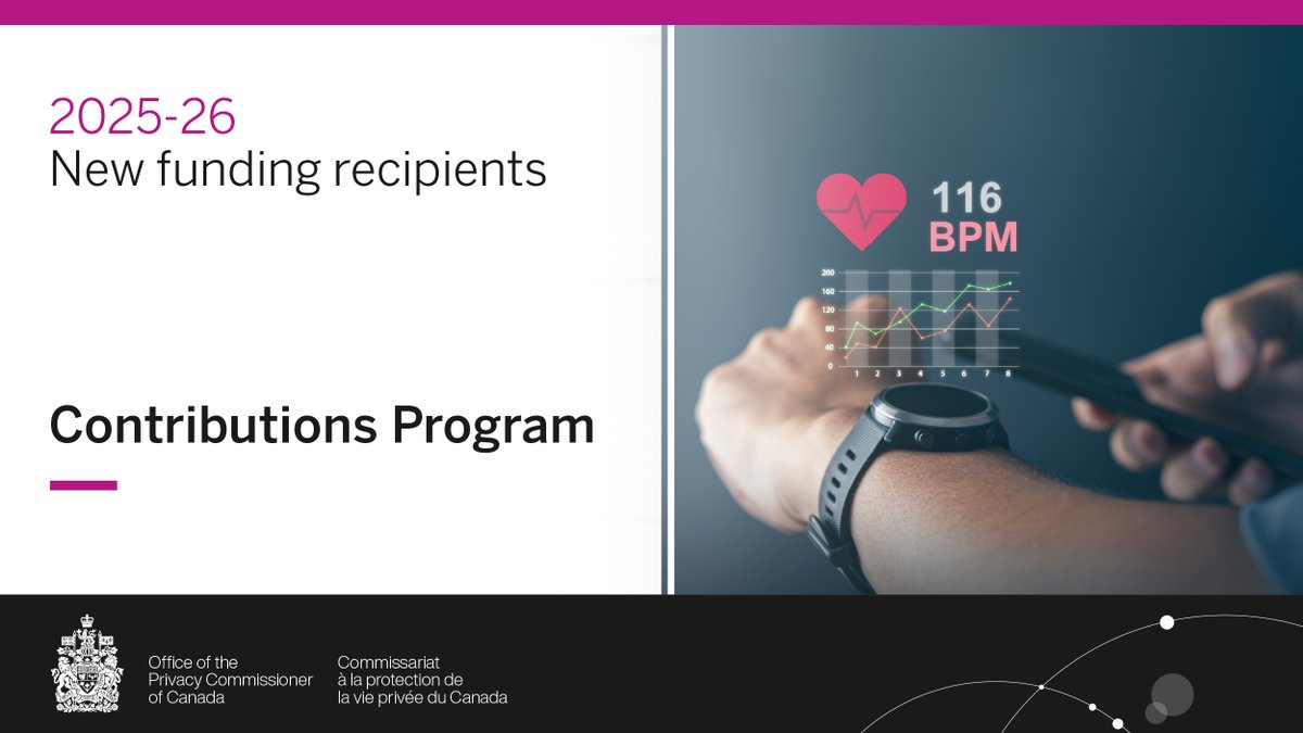 PrivacyPrivee's tweet image. OPC funds research projects studying personal information collection by smart devices: priv.gc.ca/en/opc-news/ne…

The #ContributionsProgram recipients will be working on various subjects, such as the #privacy risks of health-related machine listening @TorontoMet #HealthTech