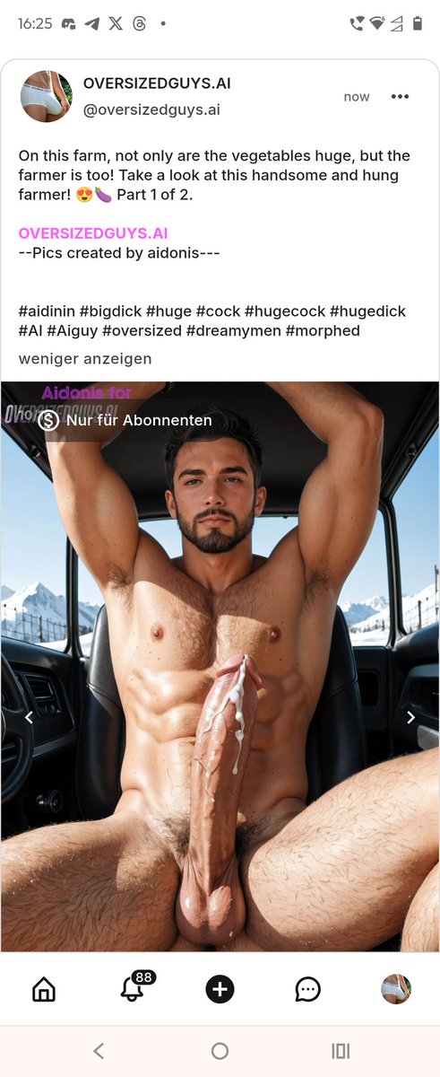 Everything is extremely big on this farm! And the hung farmer has a sexy self loving secret😍🍆 Part 1 of 2. 
fanvue.com/oversizedguys.…
 --Pics created by aidonis--- 
#aidonis #bigdick #huge #cock #hugecock #hugedick #AI #Aiguy #oversized #dreamymen #morphed