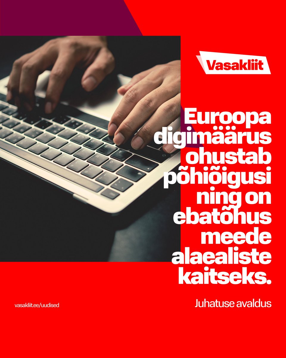 🚩 Eesti Vasakliit mõistab hukka Euroopa Liidu Nõukogu plaani muuta kõigi privaatsete digitaalsete sidevahendite automaatne skaneerimise kohustuslikuks.

🔗 Loe täispikka avaldust meie veebist: vasakliit.ee/uudised/euroop…