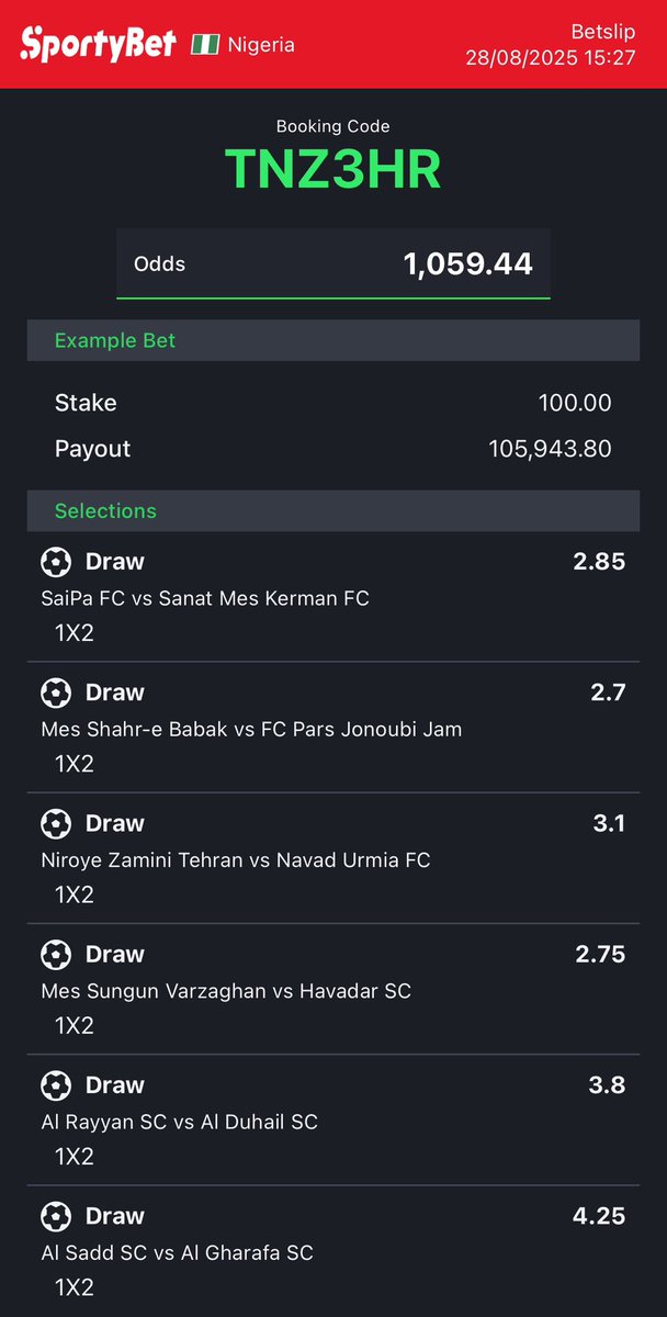 Triple 6/6 on prev post on secretbet converted to sportybet⤵️

YGCP53 ZUW2PY TNZ3HR -6/6

Available Combo.
10/10Ftx🚨
GGB1YJ -sporty👩‍💻

Follow 4 convert &amp; combinations of codes 2 ur preferred bookies! 

Retweet 4 larger audience😤🗣️