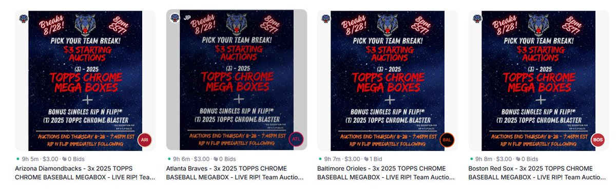 Chasing any Topps Chrome teams???

dibditcards.com/listings?selle… <- Bid 

3x Mega Box rip TONIGHT from <a href="/BigKATBreaks/">BigKATSportsCards</a> currently has many teams sitting at $3 bucks!
