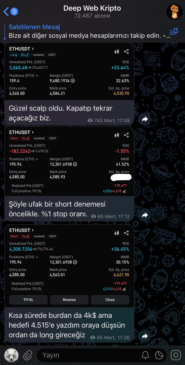 Dünyanın en sağlam ve en iyi scalp işlemlerini paylaşıyoruz. İşlemlerimiz sayesinde 100 Dolarınızı 100x yapabilirsiniz. #Bitcoin #ETH

t.me/deepwebkripto
