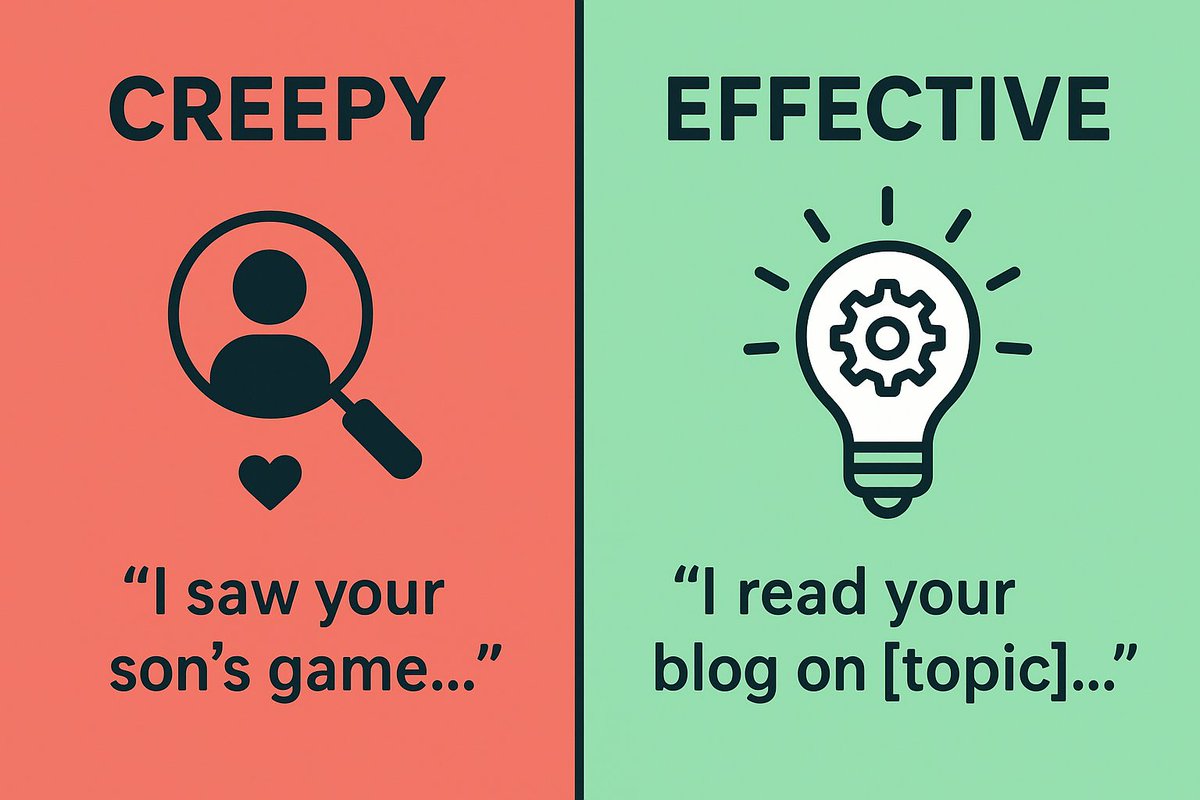 What if everything you know about personalisation is killing your deals?

Creepy personalisation uses private details (like their kids). 

Effective personalisation proves you understand their specific business pain.

What's your biggest personalisation fail?

Follow &amp; share for