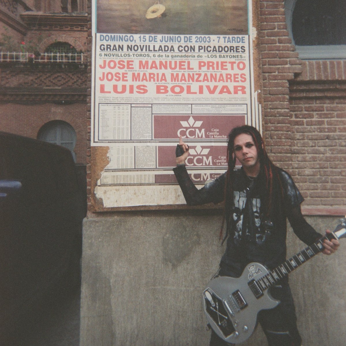 #TBT playing a bull ring in Madrid, Spain, opening for Iron Maiden with @murderdollsofficial ! I thank Jimmy Archy for that Les Paul...and Eric Pigores for the stickers. That was my favorite T-shirt, and I still like The Bones a lot! #murderdolls
