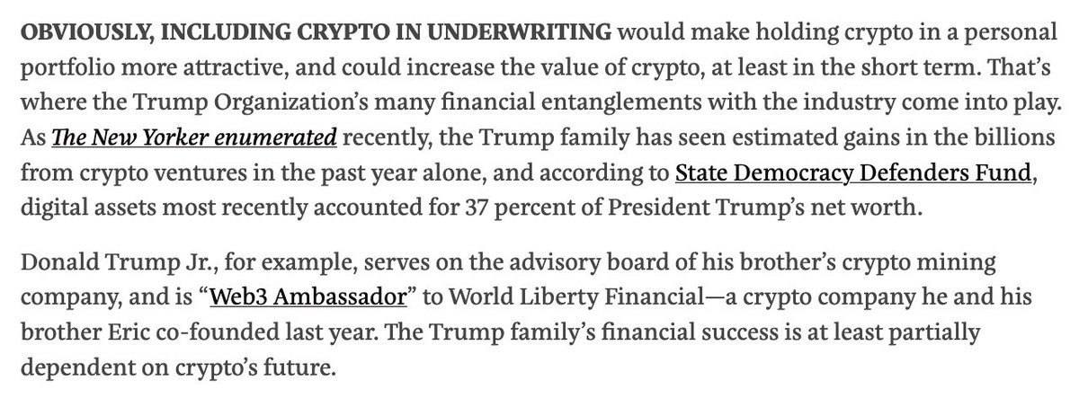 David Dayen (@ddayen) on Twitter photo Bill Pulte is extremely concerned about mortgage fraud and also wants crypto to be used as collateral in mortgage underwriting, which is sure to generate a whole bunch of mortgage fraud. He also owned a bunch of crypto as of January. From <a href="/jamesjbaratta/">James Baratta</a>:
prospect.org/economy/2025-0… Bill Pulte is extremely concerned about mortgage fraud and also wants crypto to be used as collateral in mortgage underwriting, which is sure to generate a whole bunch of mortgage fraud. He also owned a bunch of crypto as of January. From <a href="/jamesjbaratta/">James Baratta</a>:
prospect.org/economy/2025-0…