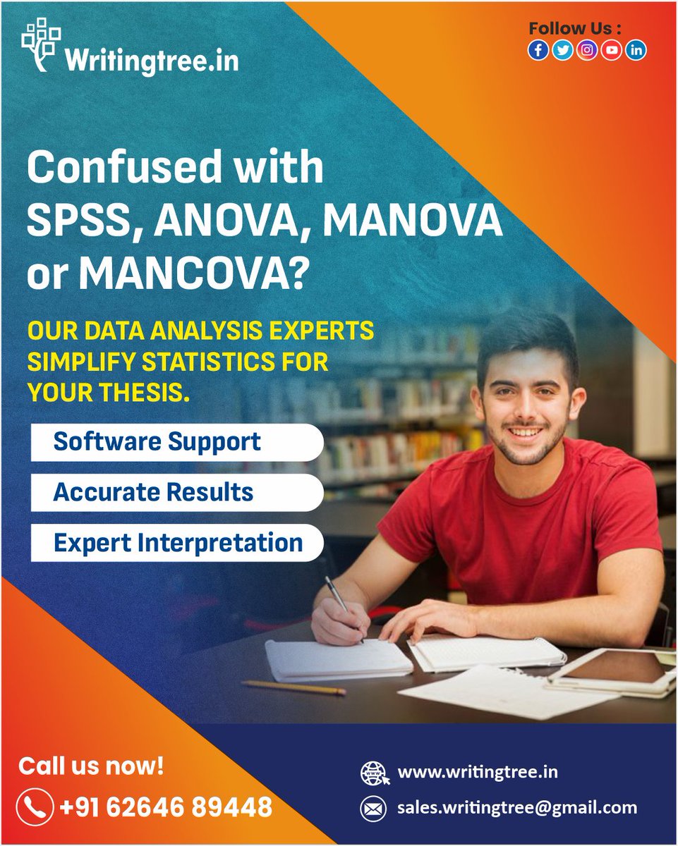 WritingTree1's tweet image. Confused with SPSS, ANOVA, MANOVA, or MANCOVA? 

✅Software Support
✅Accurate Results
✅Expert Interpretation

writingtree.in

#research #phdthesiswriting #thesiswritingservices #dataanalysis #deeplearning #statistics #anova #mancova #anchova #phdsynopsiswriting