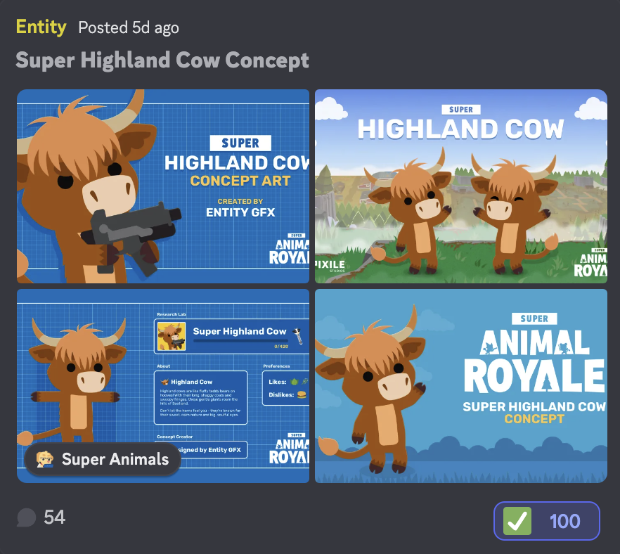 Thank you for all the amazing support &amp; kind messages on my Super Highland Cow Concept Art in the SAR Discord ❤️

Hopefully we see this new character in the game soon 🙏 <a href="/AnimalRoyale/">Super Animal Royale</a> <a href="/PixileStudios/">Pixile</a>