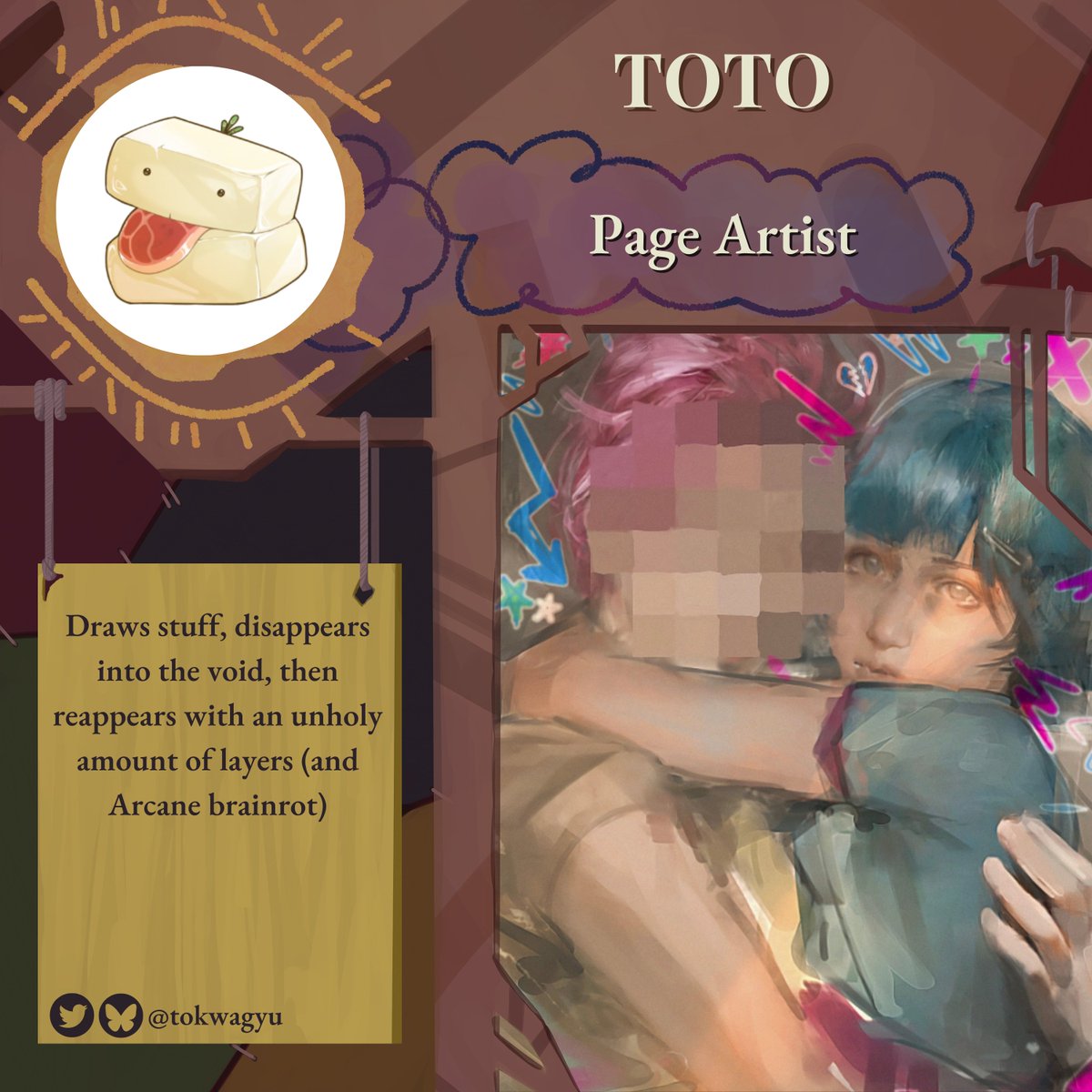 💚CONTRIBUTOR SPOTLIGHT💚
<a href="/tokwagyu/">toto 🌱</a> 
Page Artist
Fav Zaunite: Ekko

Draws stuff, disappears into the void, then reappears with an unholy amount of layers (and Arcane brainrot)
