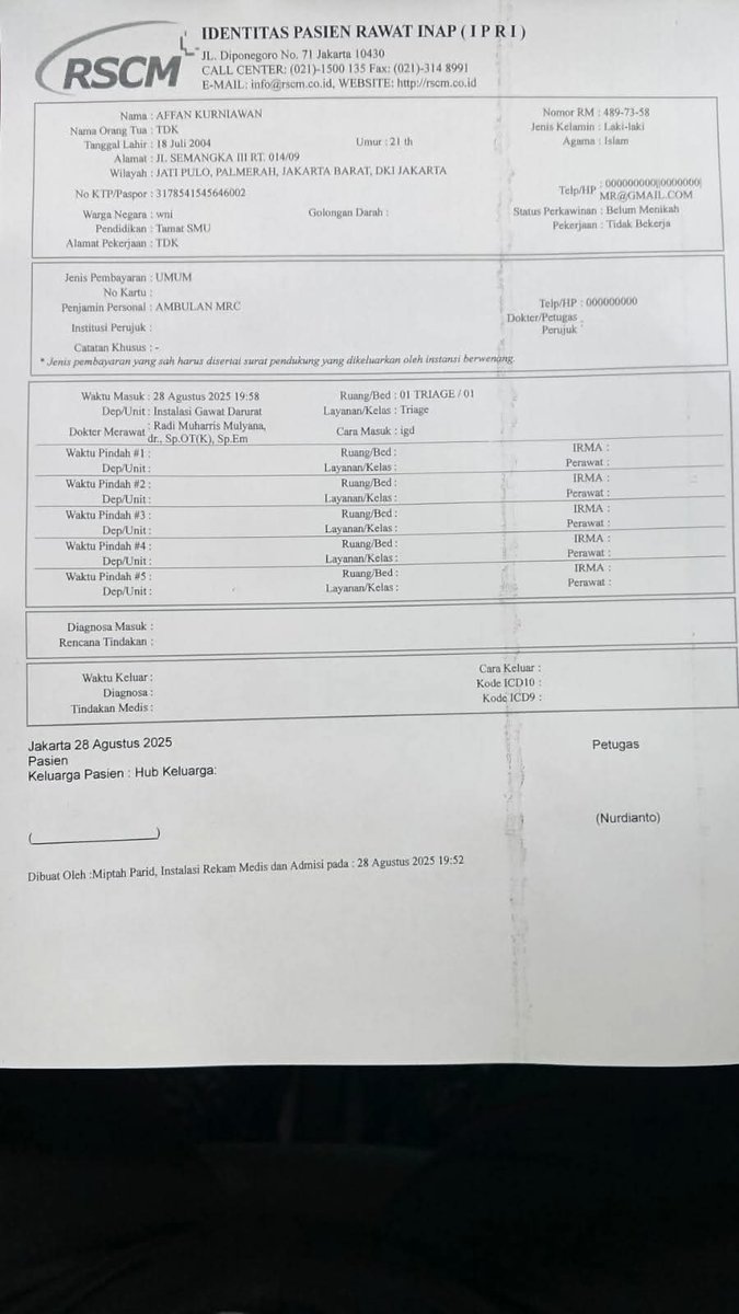 urfvhome's tweet image. Update:

Kawan ojol kami yg dilindas mobil brimob meninggal di RSCM, semoga Almarhum Husnul Khotimah