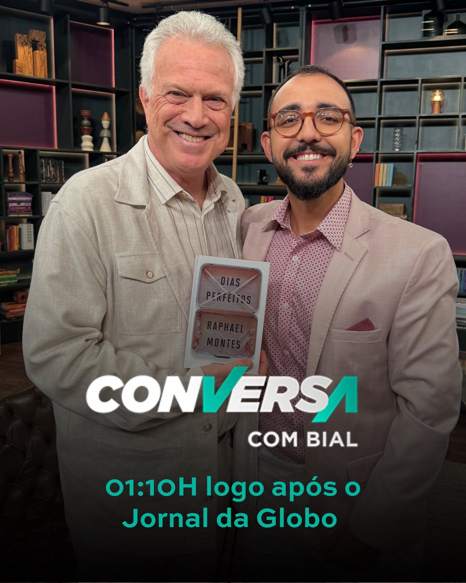 Vejo vocês no Conversa com Bial? Na madrugada de hoje para sexta, às 01:10h logo após o Jornal da Globo 🫶🏻