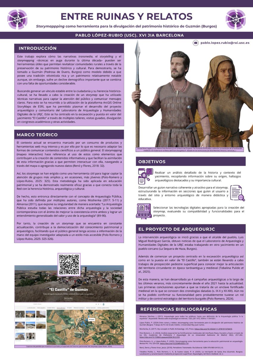 🟣 Nuestro compañero <a href="/pabloppezzr/">Pablo López Rubio</a> ha estado presentando un póster sobre el storymap realizado en relación a Guzmán y su patrimonio en las <a href="/JIABCN2025/">JIA2025 - BARCELONA</a>. 

💻 Muchas felicidades y nos alegramos de que el trabajo hecho esté dando sus frutos. ¡A seguir!

#arqueourjc #arqueologia