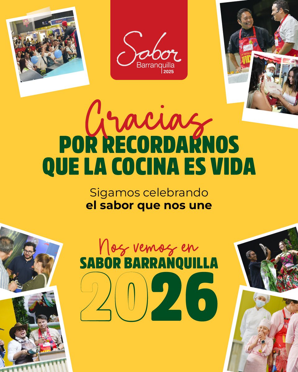 ✨ Gracias por recordarnos que la cocina es vida.
#SaborBarranquilla2025 fue unión, tradición y sabor. 💛
¡Nos vemos en 2026 para seguir celebrando lo que nos une! 🌿🍴