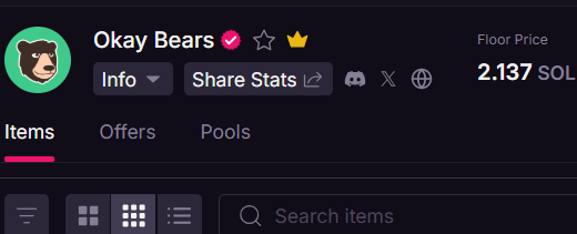 do you remember the time when FP for <a href="/okaybears/">Okay Bears</a> was ~79 SOL?

i believe that they are one of the most undervalued NFTs on solana rn