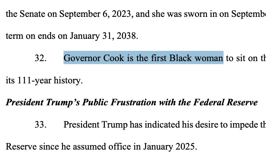 LISA COOK PULLED THE RACE CARD IN HER LAWSUIT.

The unmitigated gaul, the unencumbered audacity, and the unfettered intrepidity of this deceitful miscreant.

Her lawsuit is just "It's Trump's fault" and "I'm black"

Zero accountability for the fraud she committed