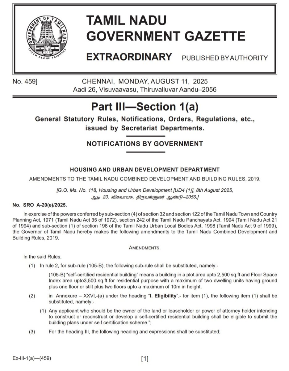 h_pongilath's tweet photo. Governor of #TamilNadu hereby makes the following amendments to the Tamil Nadu Combined Development & Building Rules,2019.
#TNRERA #builders #RealEstate #Developers https://t.co/b9ClS3tKP1