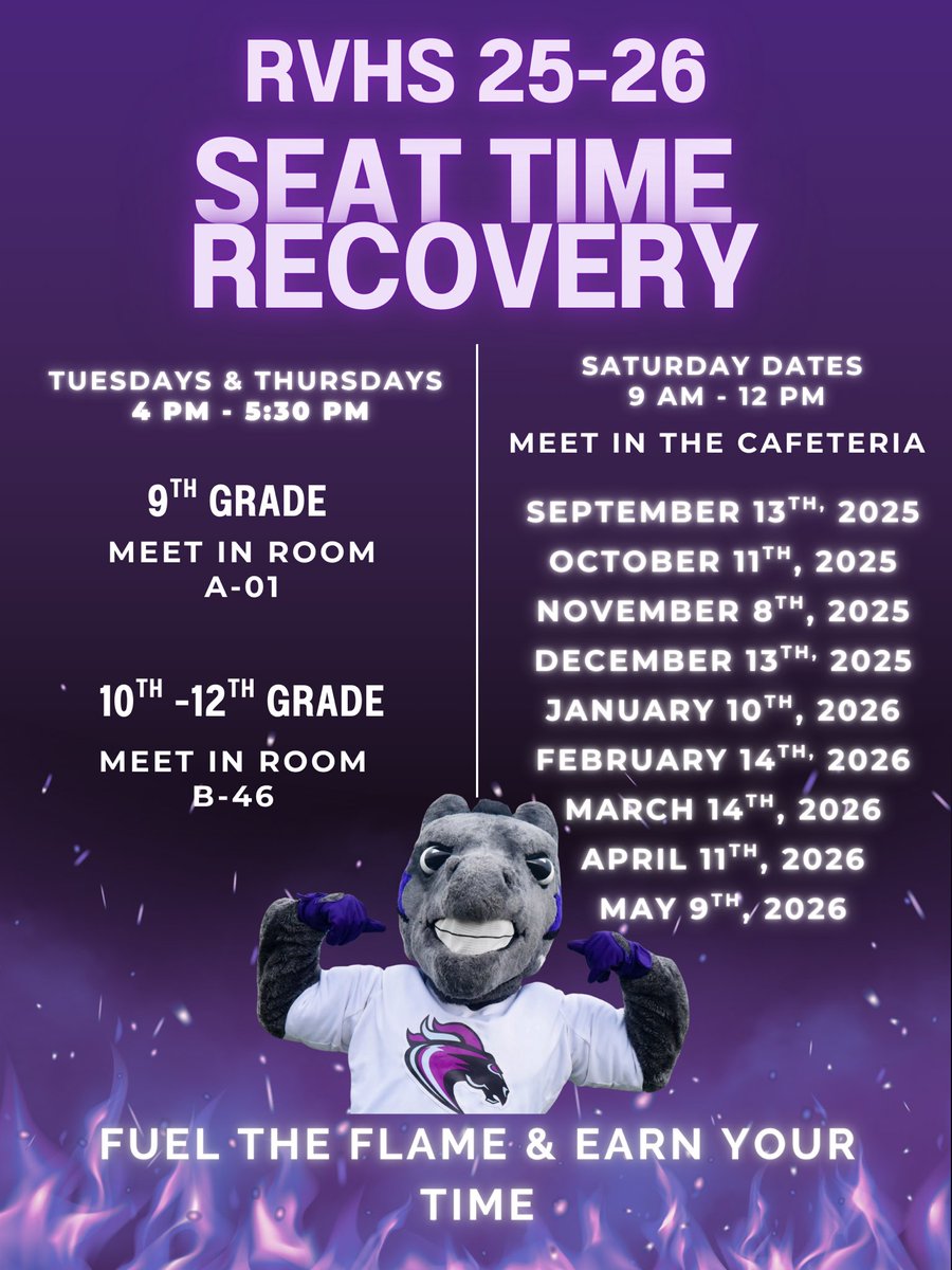 🚨 Blazers, don’t forget! 🚨

Seat Time opportunities are available. Check out the flyer for dates, times, and details. Don’t wait until the last minute! Secure your hours now! Fuel The Flame &amp; Earn Your Time! 💜🩶🔥
#BlazerNation #SeatTime