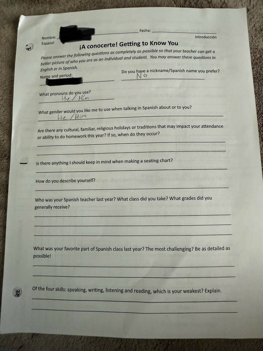 Why is Simsbury Public Schools in Connecticut giving kids assignments about their preferred pronouns and displaying the child m*tilation flag?? 🚩

They’re affirming mental illness.

Cc <a href="/EDSecMcMahon/">Secretary Linda McMahon</a>