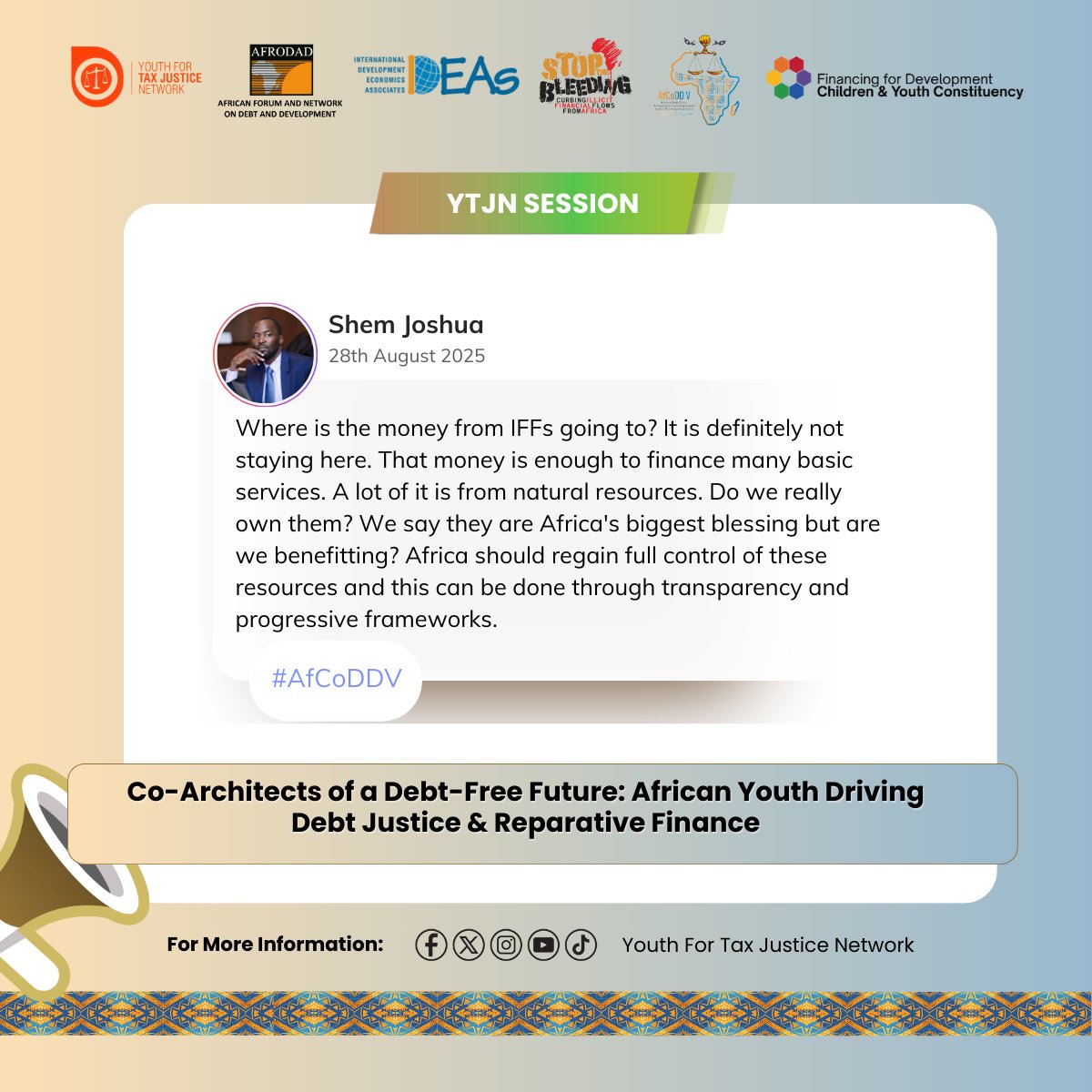 Youth_TJN's tweet image. Africa loses #billions through illicit financial flows(#IFFs). Our resources should be a blessing, not a leak. It’s time for #transparency &amp;amp; #progressiveframeworks so Africa’s wealth serves Africans first. ✊🏾 #StopIFFs #TaxJustice #AfCoDDV