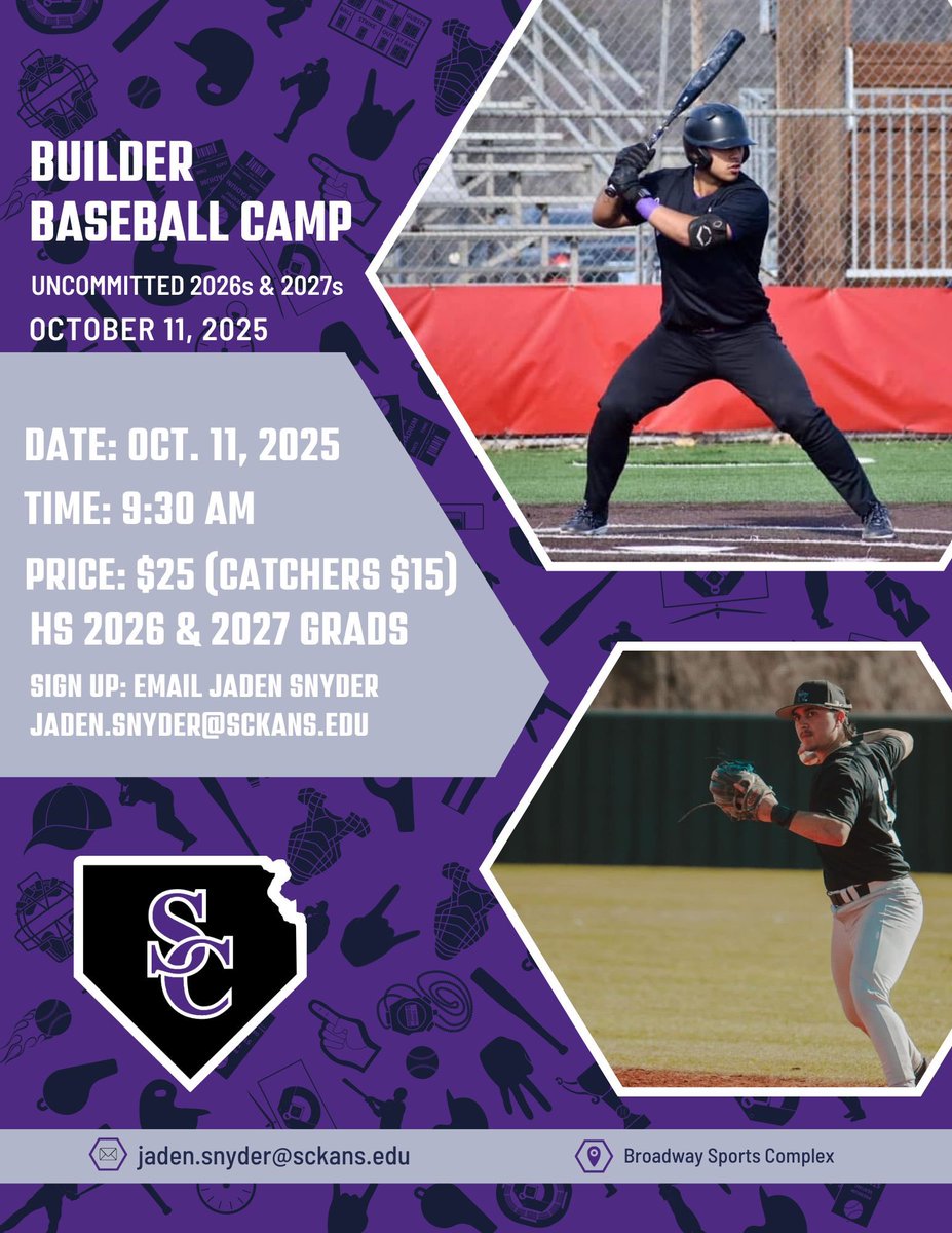 There’s still time to signup!
Email Coach Snyder at 
Jaden.snyder@sckans.edu

Would love to have a bunch of unsigned 26-27’s on our field!