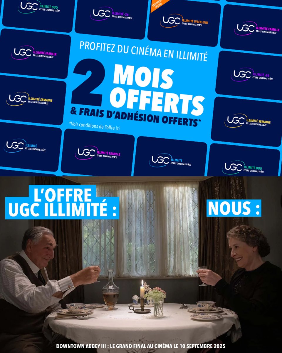 Trinquons à cette offre exceptionnelle !
Profitez de 2 mois offerts + des frais d'adhésion offerts sur l'abonnement UGC Illimité de votre choix.
Offre valable jusqu'au 23 septembre.
👉 ugc.fr/les-offres-ugc…