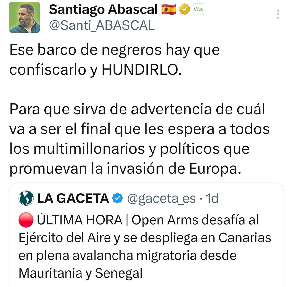 SÍ.

Al “Open Arms” hay que confiscarlo y después hundirlo... o mandarlo a achatarrar.