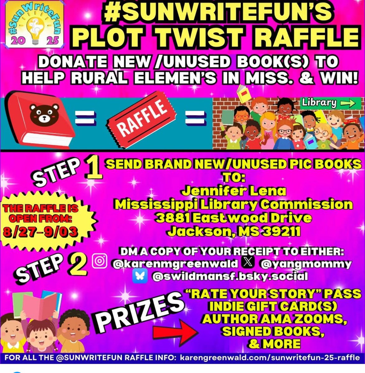 Here’s an opportunity to donate a new picture book to a rural elementary school library AND be entered into a prize raffle. It’s a win-win! Please support this wonderful event. #libraries #schoollibraries #kidlit #picturebooks