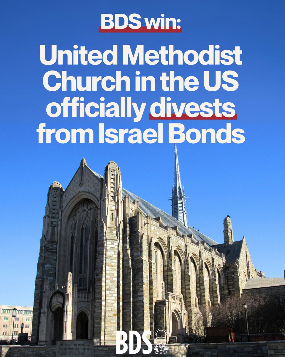 The BDS movement thanks the United Methodist Church for its commitment to justice and calls on other churches, faith organizations, and pension funds to end their complicity in Israeli genocide, occupation, and apartheid, as is morally and legally obligated.
