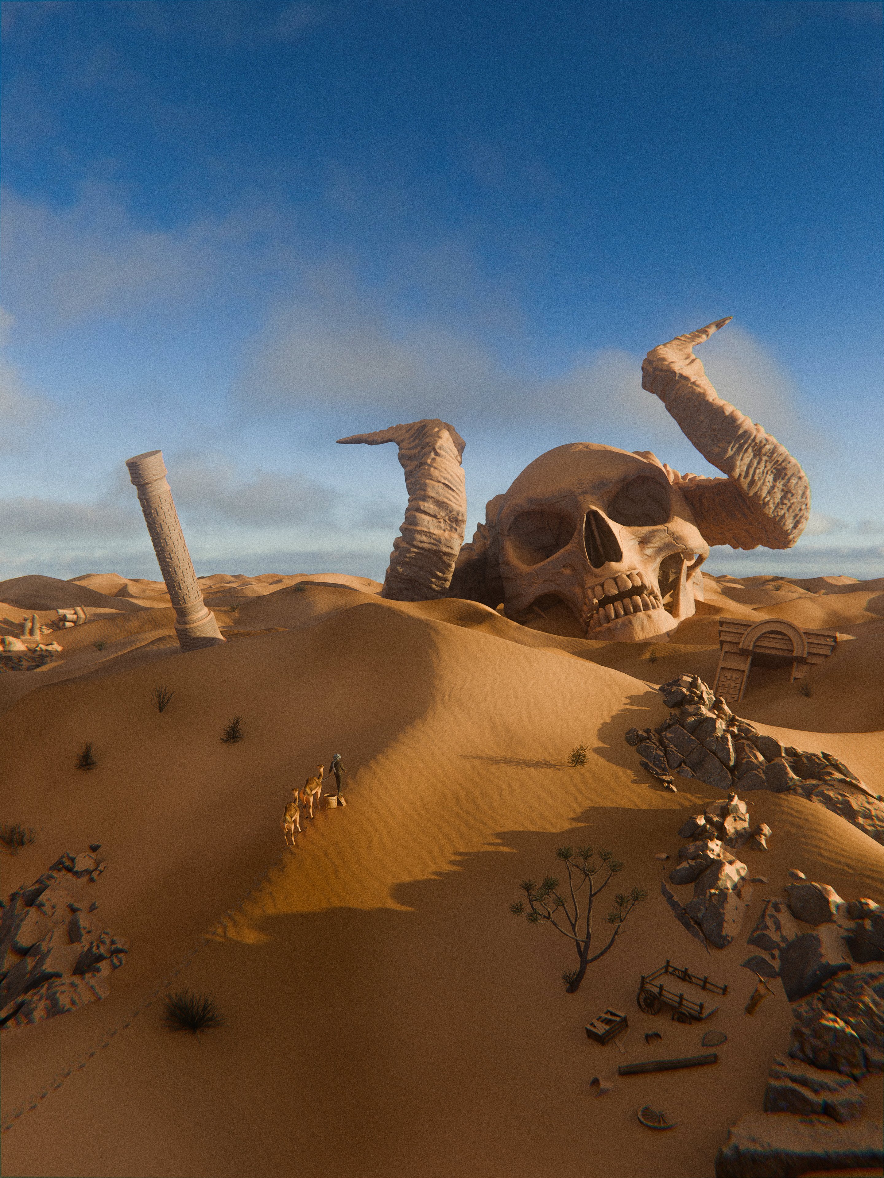 Vlad | 3Design on X: "• The Desert Colossus • Buried beneath endless dunes,  the remnants of a forgotten тιтan lie in silence. A timeless reminder that  even giants fall, leaving only