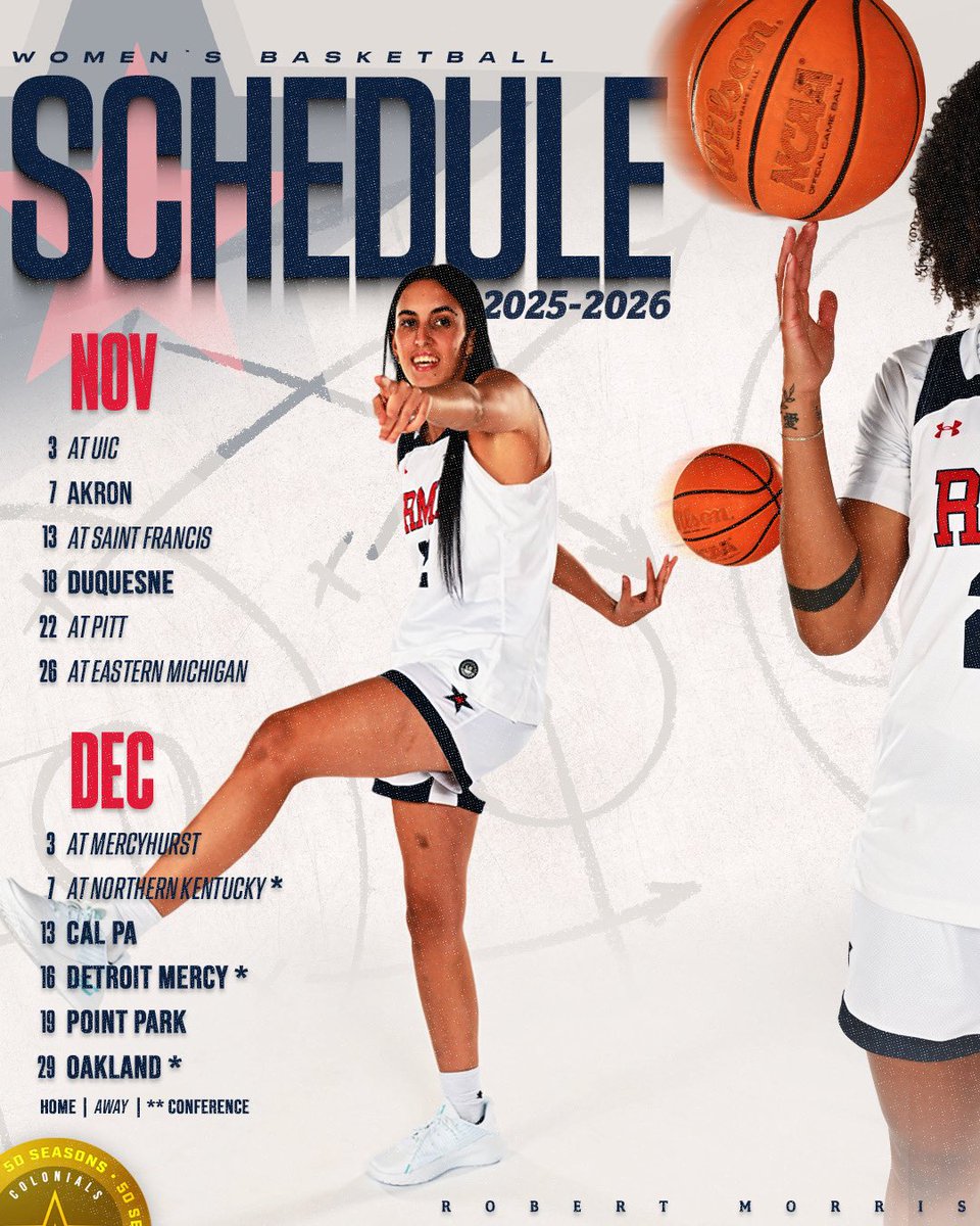 RMUWBasketball's tweet image. The 2025-26 Regular Season schedule is 𝗛𝗘𝗥𝗘 🔥🔥
Save those dates now 👀
📝: tinyurl.com/y9zvck9n
#HoopTownship