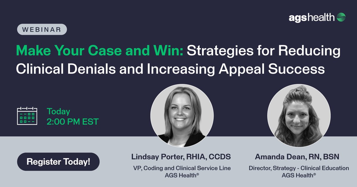 Our live webinar starts today at 2 PM ET! Learn how to reduce clinical denials, strengthen early reviews, and boost appeal success in the face of aggressive payer tactics. There’s still time to register: hubs.la/Q03Fdtc30