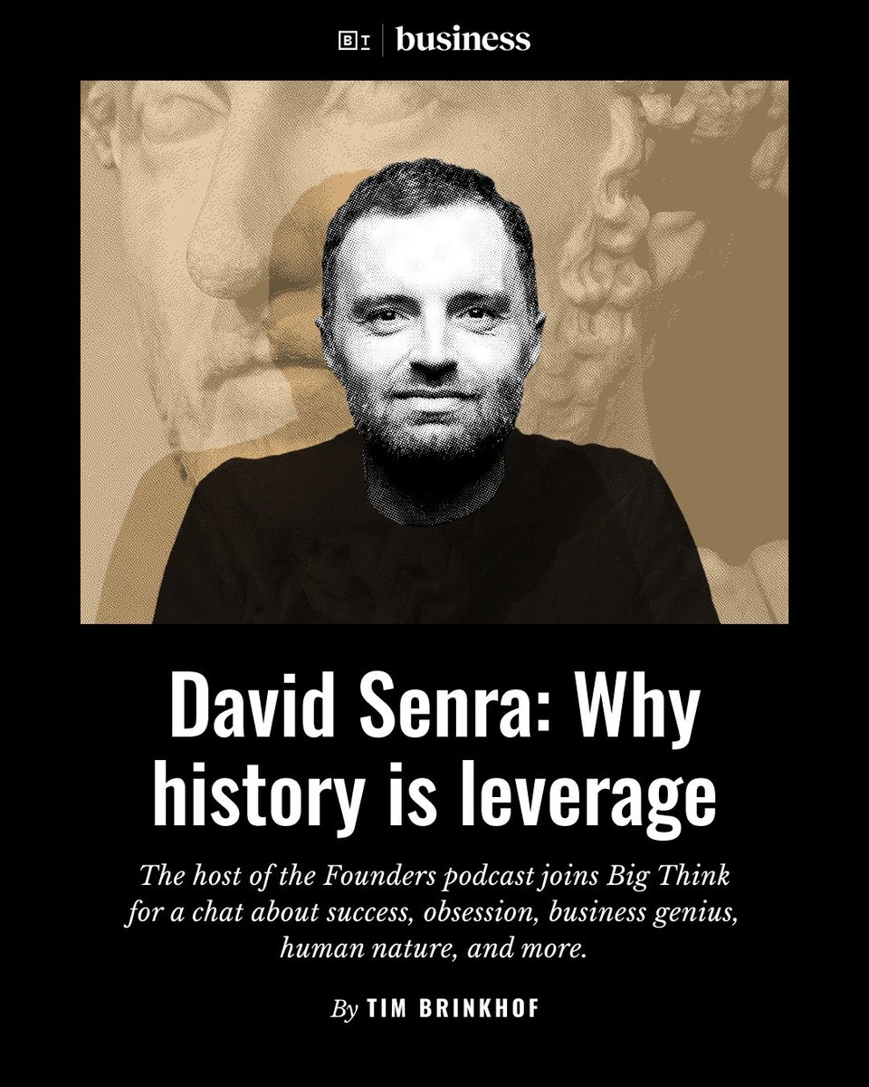 bigthink's tweet image. Why history is leverage. @davidsenra @founderspodcast
“I would encourage people to use history as a form of leverage because — while events don't repeat exactly — human behavior does.”
Read the full interview here: bigthink.com/business/the-d…