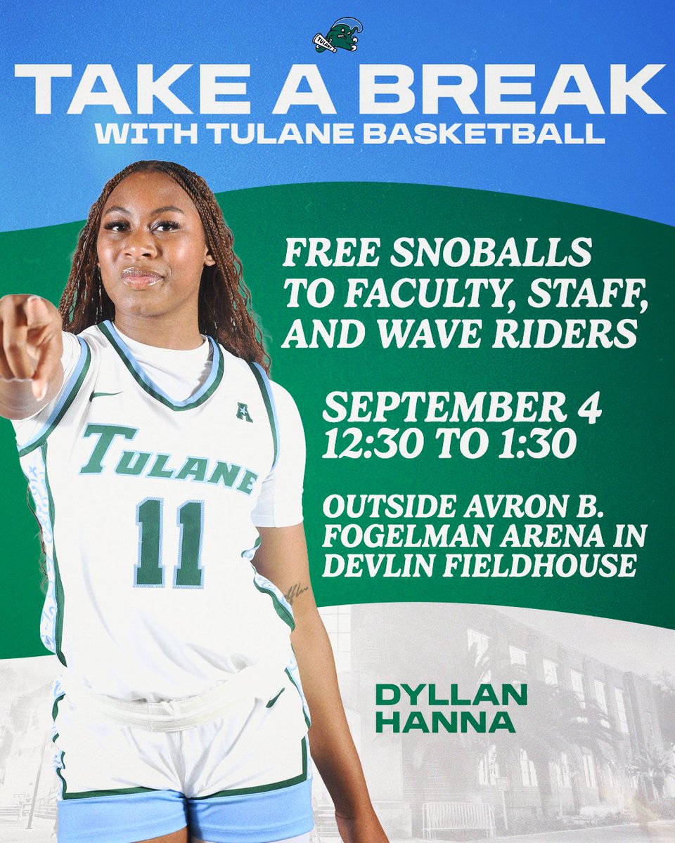 FREE SNOBALLS for Tulane Faculty/Staff + Wave Riders! 🍧
Save the date ⬇️ and meet us on campus next week for sweet treats + Green Wave vibes!  #RollWave 🌊