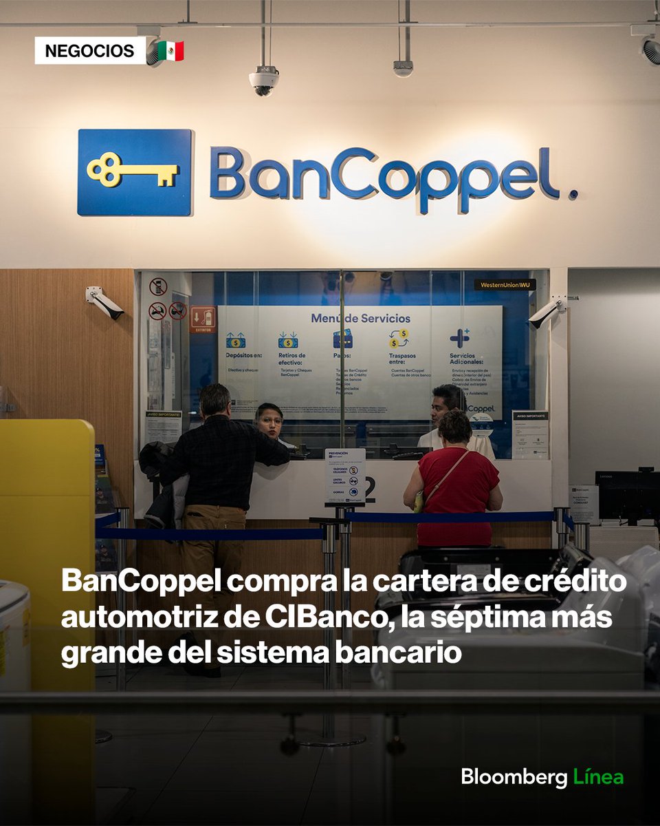 BanCoppel acelera hacia un nuevo segmento: compró la cartera automotriz de CIBanco, uno de los portafolios más grandes del sistema bancario, marcando su entrada a un mercado estratégico.

Descubre los detalles: bit.ly/3JCLSMC

📸: Mayolo Lopez Gutierrez/Bloomberg