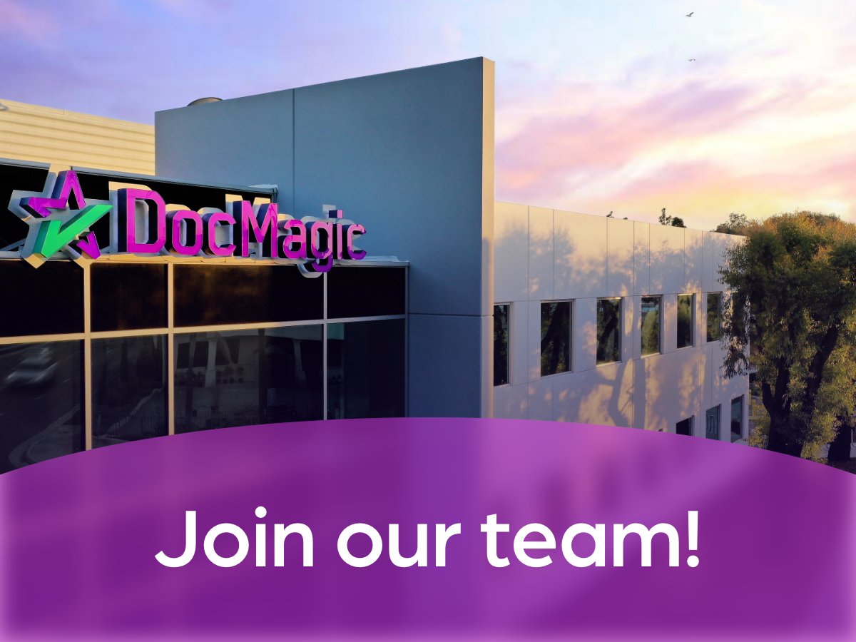 DocMagicTech's tweet image. We&apos;re hiring! If you&apos;re looking for a dynamic environment at a tech company, we&apos;d love to have you. Come work for a company HousingWire has named a Top 100 Mortgage Company for 13 years in a row! Check out our open positions: hubs.ly/Q03FhJB90 .